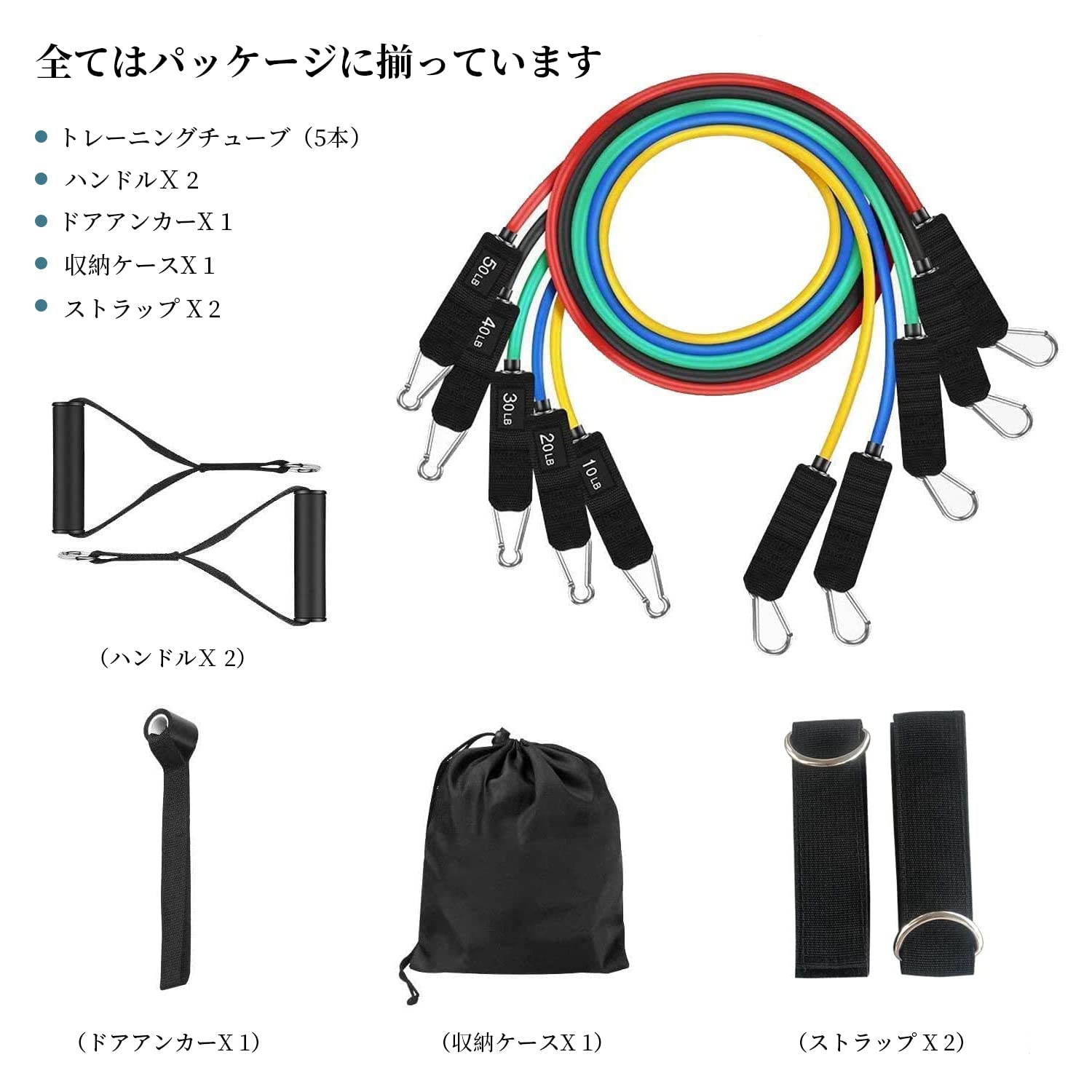 Amazon.co.jp: WHATAFIT トレーニングチューブ 筋トレチューブ 強度別5